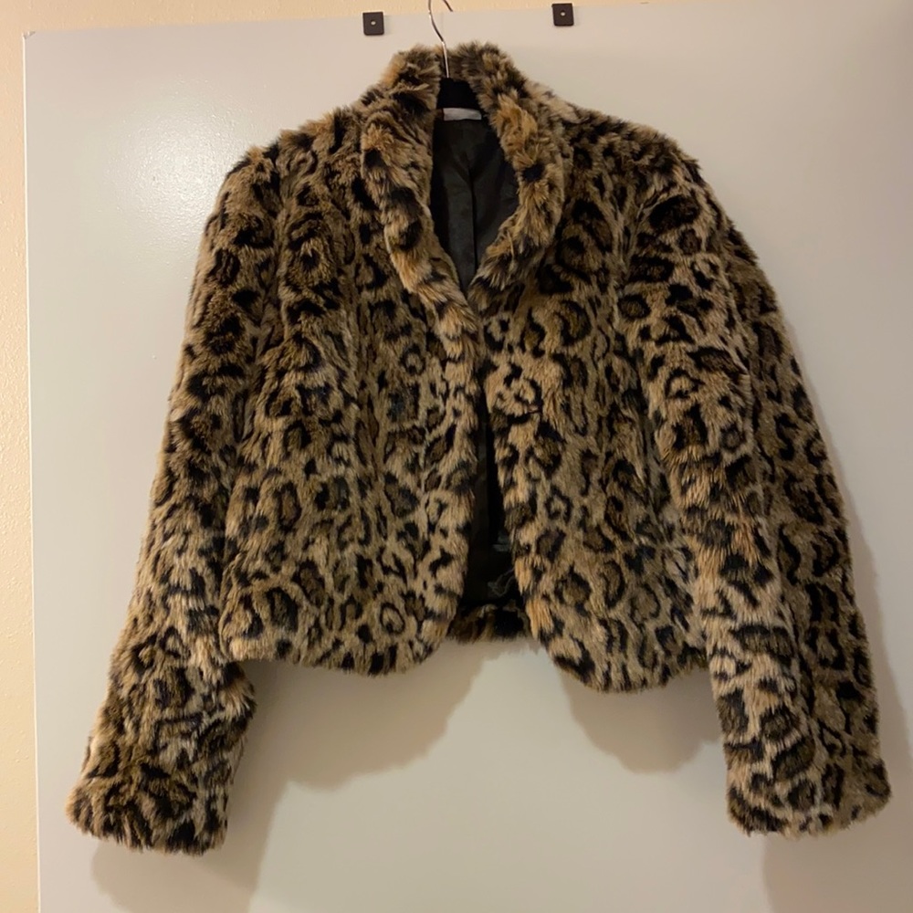 Cheetah print faux fur jacket